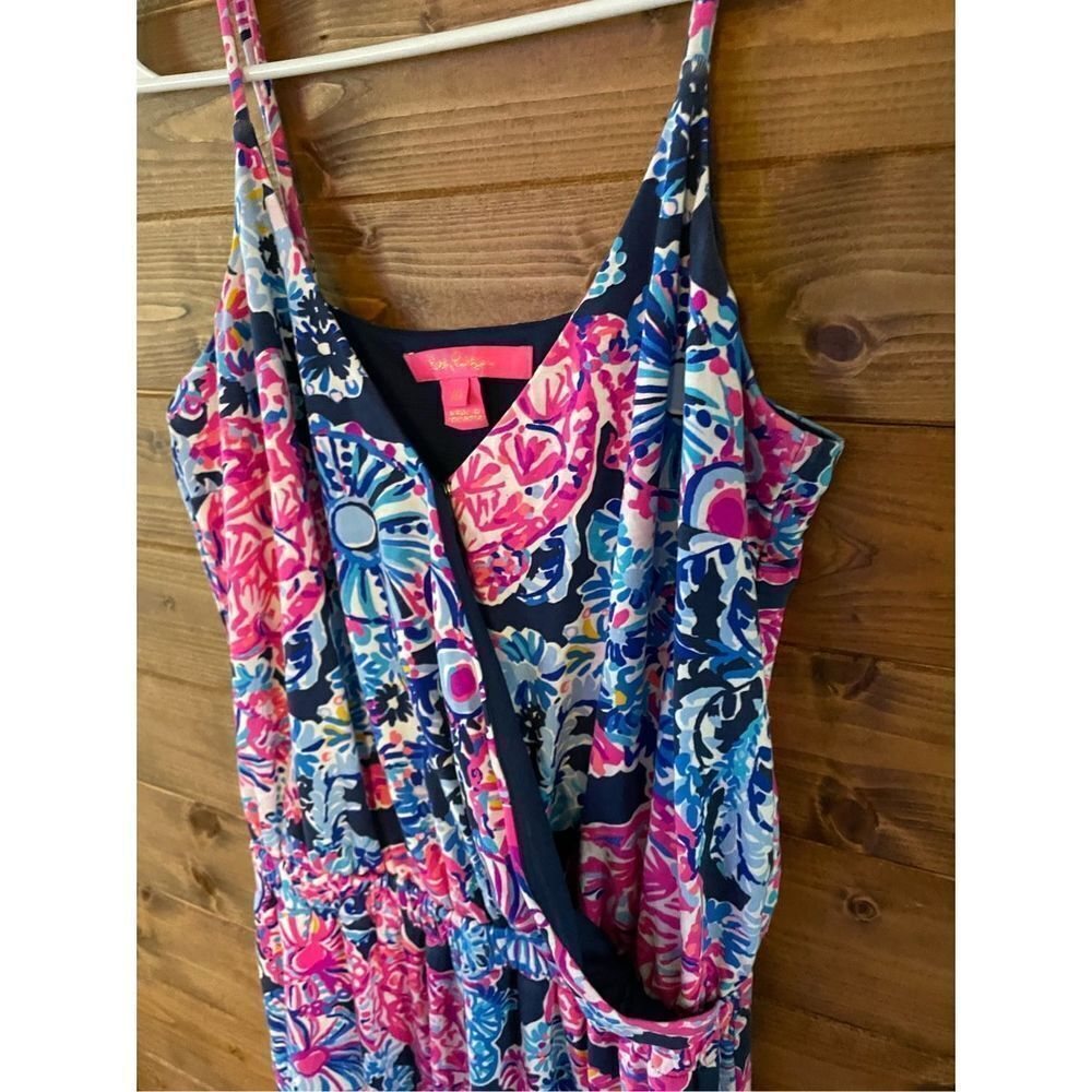 Lilly Pulitzer Dante Jumpsuit Stretchy High Tide Navy Turtle Amazement Sz XS - Picture 2 of 2
